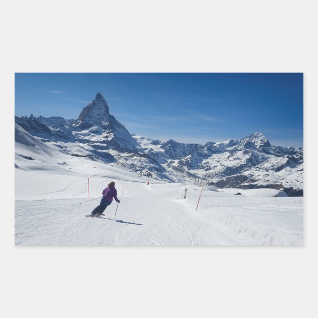 Skiing with Mt. Matterhorn in Zermatt, Switzerland Sticker (Front)