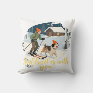 Skiing with My Best Friend Vintage Throw Pillow