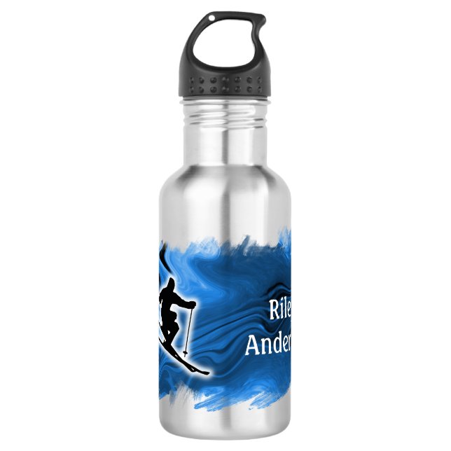 Skiing with Skier Silhouette personalize 532 Ml Water Bottle (Front)