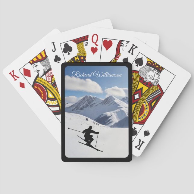 Skiing with Skier Silhouette - Personalize Playing Cards (Back)