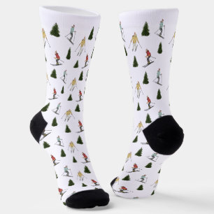 Skiing Women Colourful Watercolor Winter Pattern Socks