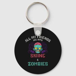 Skiing Zombie Friends Snow Mountain Slope Adventur Keychain