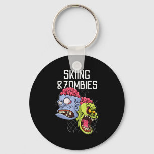 Skiing Zombies Snowboard Slope Apocalypse Snow Day Keychain