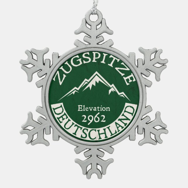 Skiing Zugspitze Germany Ski Deutschland Snowflake Pewter Christmas Ornament (Front)