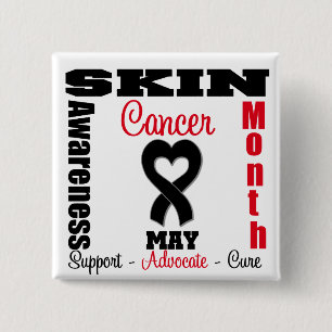 Skin Cancer Awareness Month Heart Ribbon 2 Inch Square Button