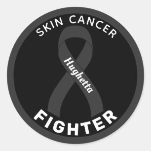 Skin Cancer Fighter Ribbon Black Round Sticker