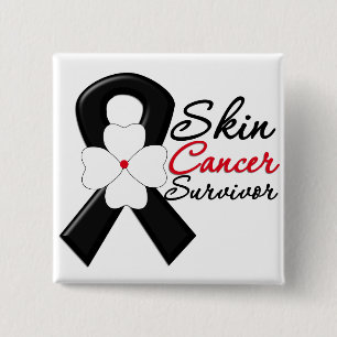 Skin Cancer Survivor Flower Ribbon 2 Inch Square Button