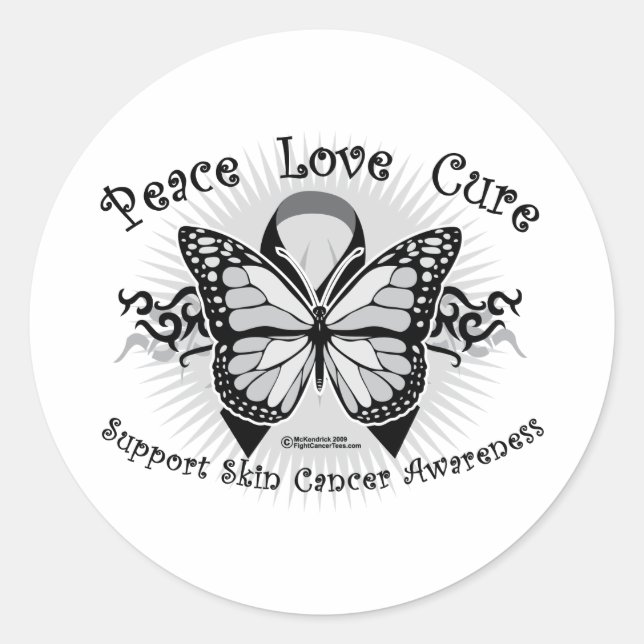Skin Cancer Tribal Butterfly Classic Round Sticker (Front)
