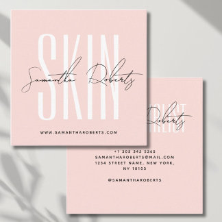 Skin care expert modern typography script blush square business card