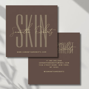 Skin care expert modern typography script brown square business card
