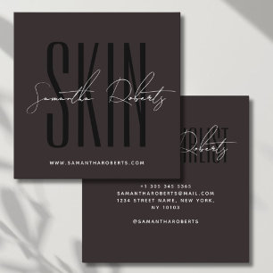 Skin care expert modern typography script brown square business card