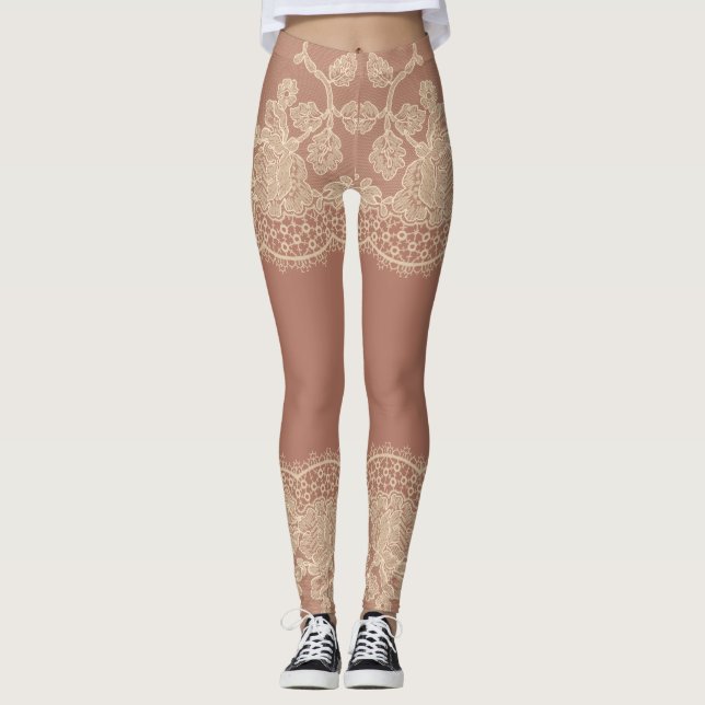 Skin Colour Sheer Lace Panty Effect  Leggings (Front)