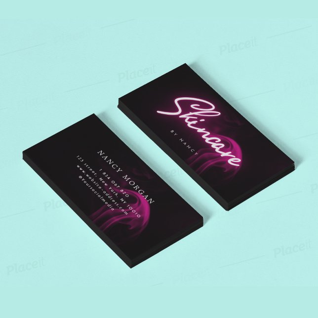  Skincar Hot Pink Neon & Smoke Handwritten Script  Business Card (Creator Uploaded)