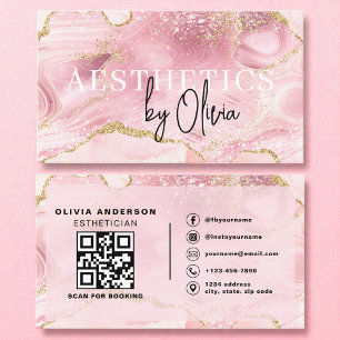 Skincare Aesthetician QR Code Pink Agate Mable Business Card
