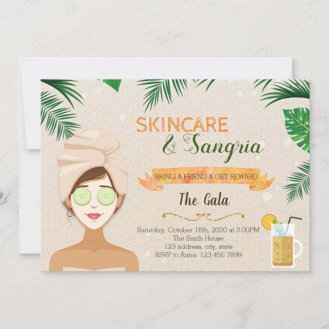 Skincare and Sangria theme invitation (Front)