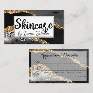 Skincare Appointment Reminder  Black Gold Marble Business Card