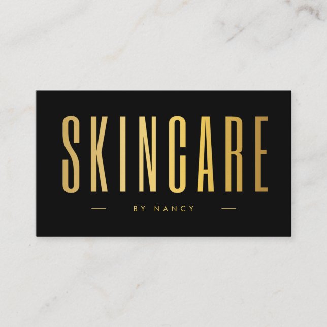 Skincare Minimalist Black And Gold  Business Card (Front)