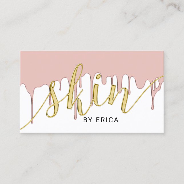 Skincare Salon Aesthetician Rose Gold Dripping Business Card (Front)