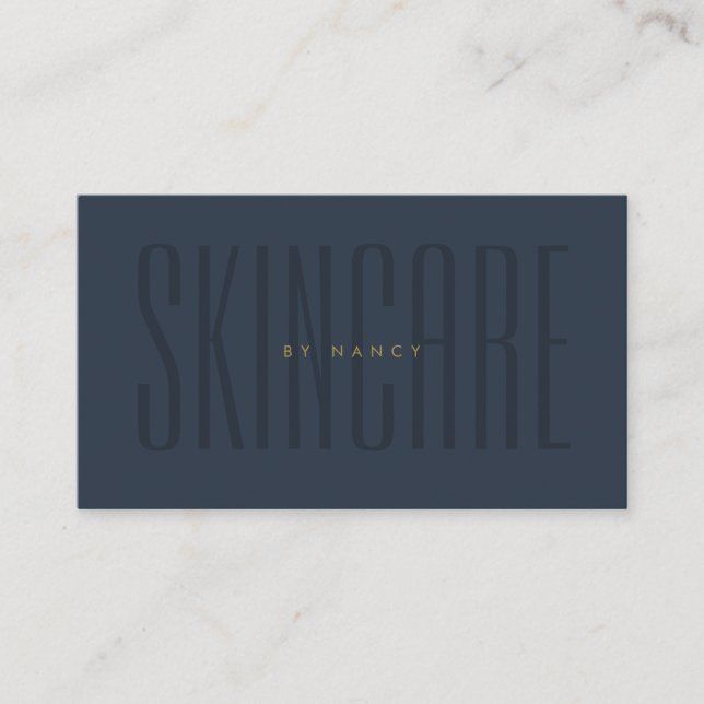 Skincare Typography Navy Blue Minimalist  Business Card (Front)