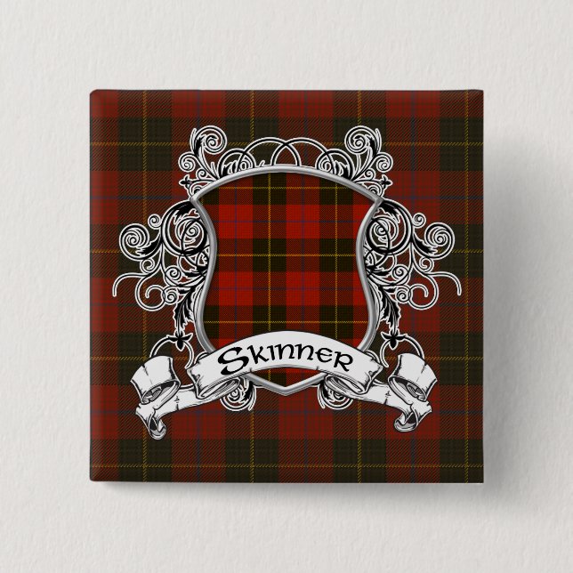 Skinner Tartan Shield 2 Inch Square Button (Front)