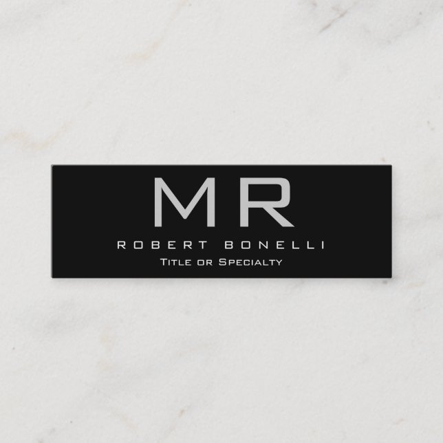Skinny Black White Grey Monogram Business Card (Front)