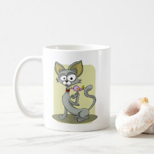 Skinny Cat and Pink Bird Coffee Mug