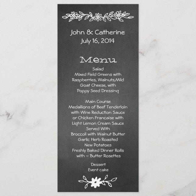 Skinny Chalkboard Look Wedding Table Menu (Front)
