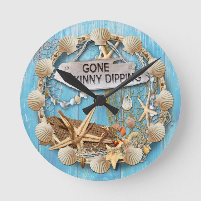 Skinny Dipping - Beach Hut Round Clock (Front)
