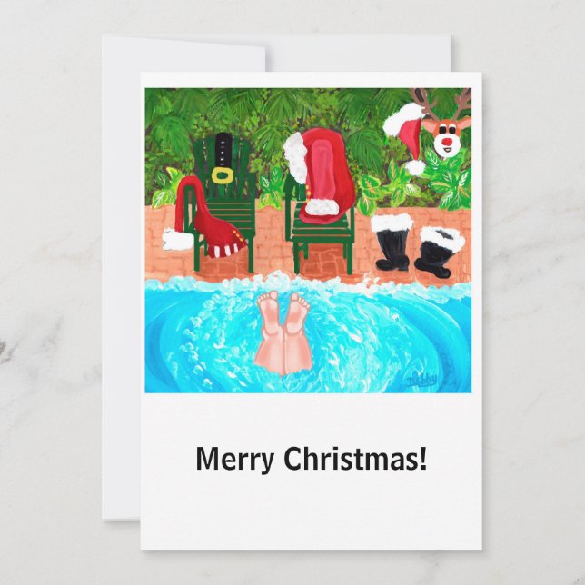 Skinny Dipping Santa Christmas Card (Front)