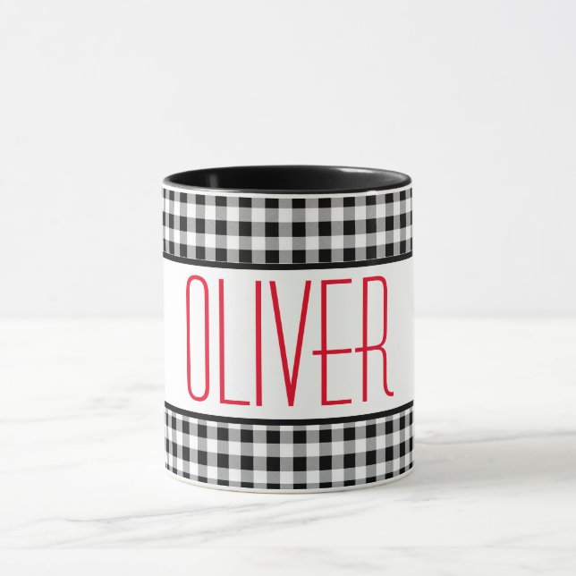 Skinny Font Name Buffalo Check 11oz Combo Coffee Mug (Center)