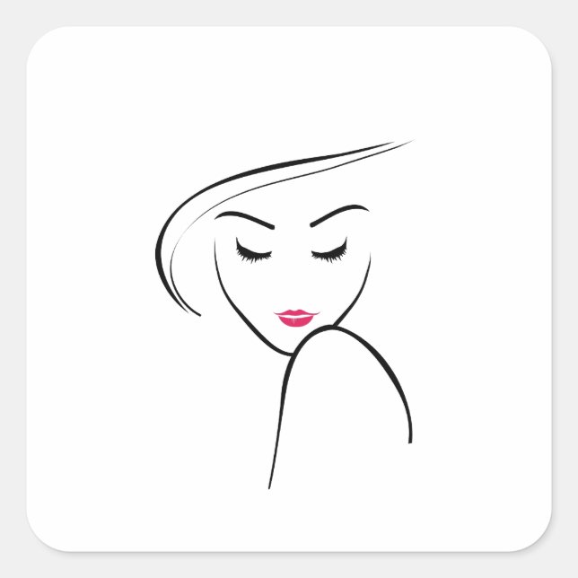 skinny girl in pink lipstick square sticker (Front)