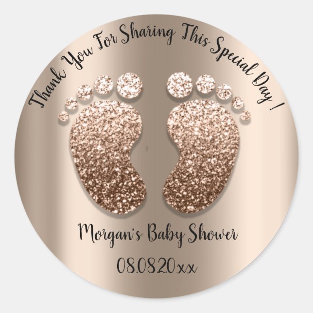 Skinny Glitter Feet Baby Shower Favour Thank You Classic Round Sticker (Front)