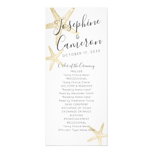 Skinny Gold Starfish Wedding Program (Front)