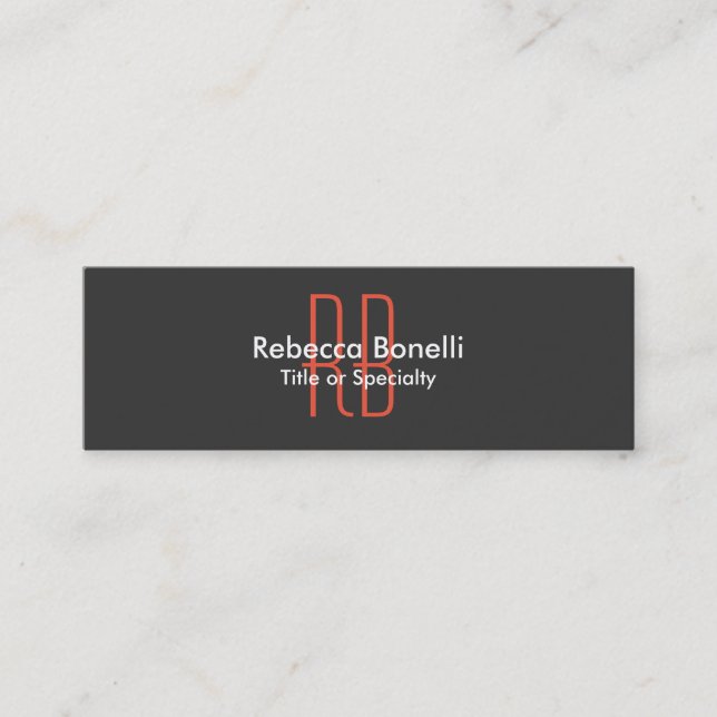 Skinny Grey Black Red Monogram Business Card (Front)