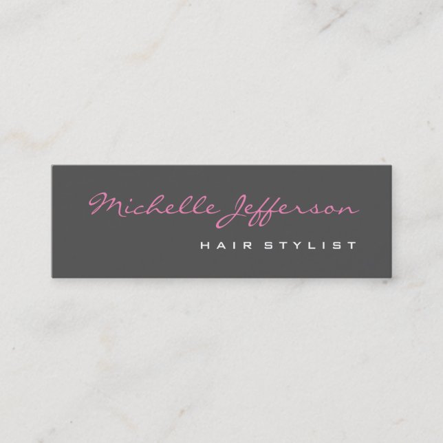 Skinny Hair Stylist Script Grey Pink Business Card (Front)