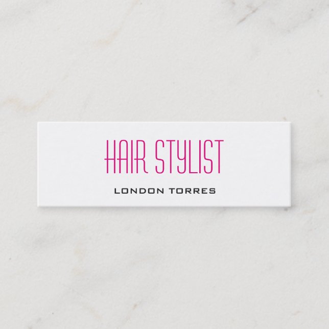 Skinny Modern Plain Simple Pink White Hair Stylist Mini Business Card (Front)