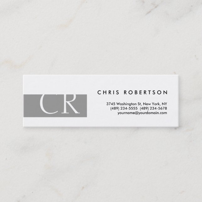 Skinny Monogram Black White Grey Business Card (Front)