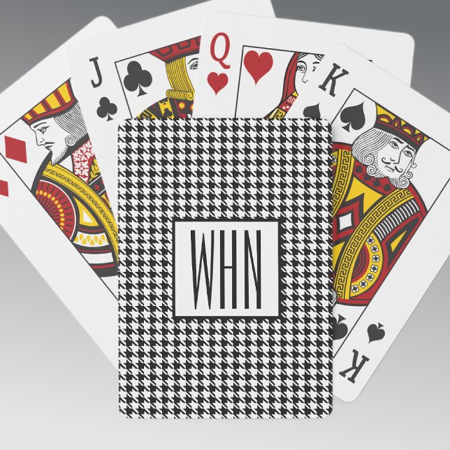 Skinny Monogram Black & White Houndstooth, Deck of Playing Cards (Creator Uploaded)