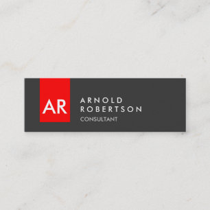 Skinny Monogram Grey Red Consultant Business Card