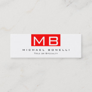 Skinny Monogram White Red Trendy Business Card