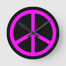 Skinny Pink Peace Sign on Black Wall Clock