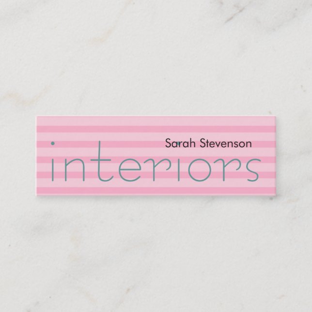 Skinny Pink Stripes Interior Designer Mini Business Card (Front)