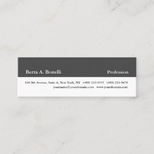 Skinny Plain Grey White Minimalist Modern Mini Business Card
