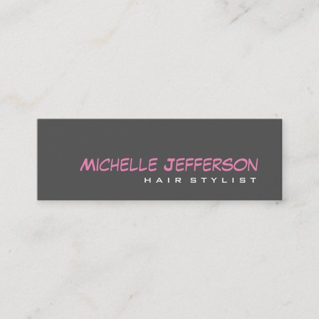 Skinny Professional Script Grey Pink Business Card (Front)