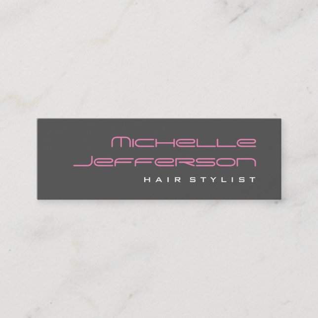 Skinny Professional Script Grey Pink Business Card (Front)