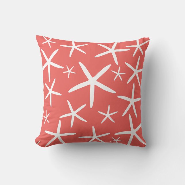 Skinny Starfish | Coral and White Throw Pillow (Front)