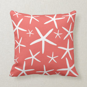 Skinny Starfish   Coral and White Throw Pillow