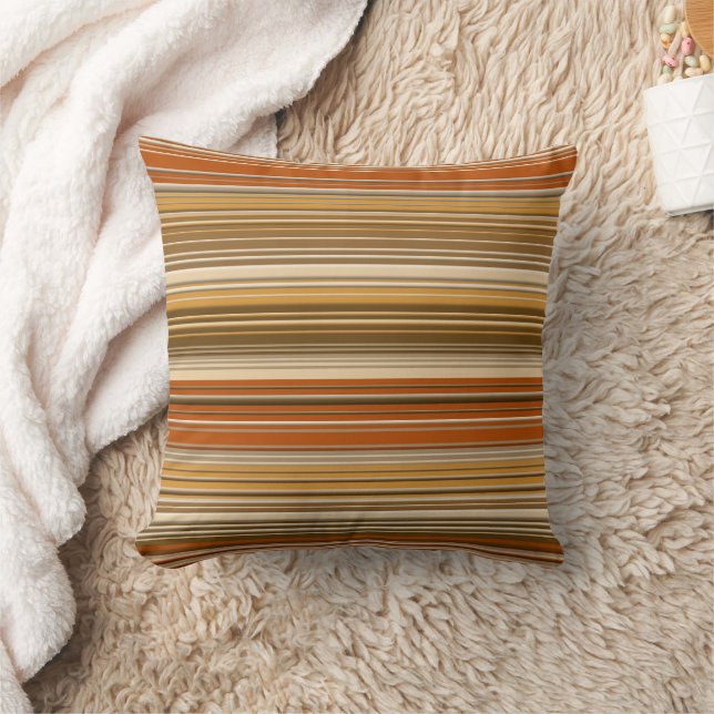 Skinny Stripes, Rust, Burnt Orange, Brown, Caramel Throw Pillow (Blanket)