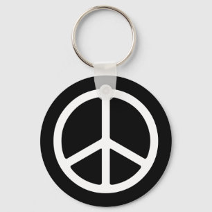 Skinny White Peace Symbol Keychain