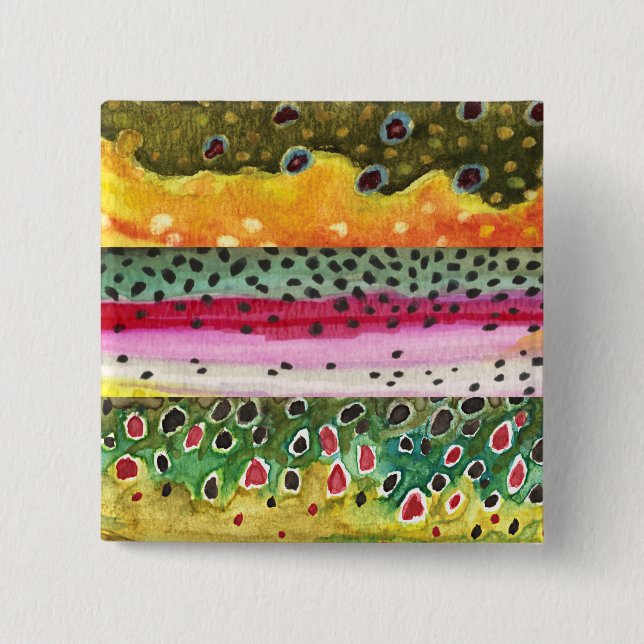 Skins of Three Beautiful Trout 2 Inch Square Button (Front)